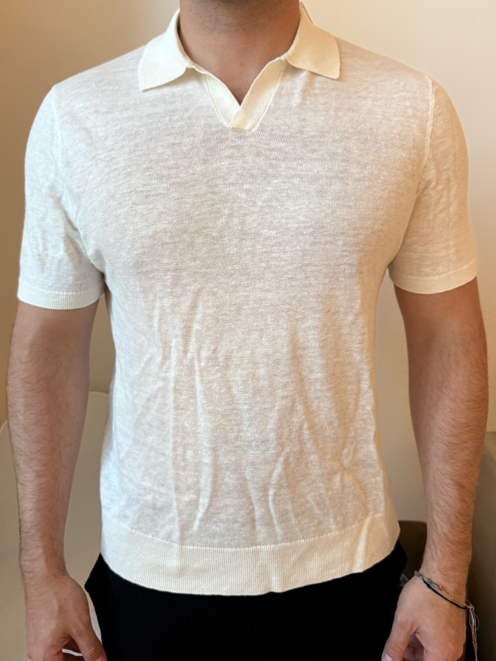 Men's Cream Short-Sleeve Polo Knit